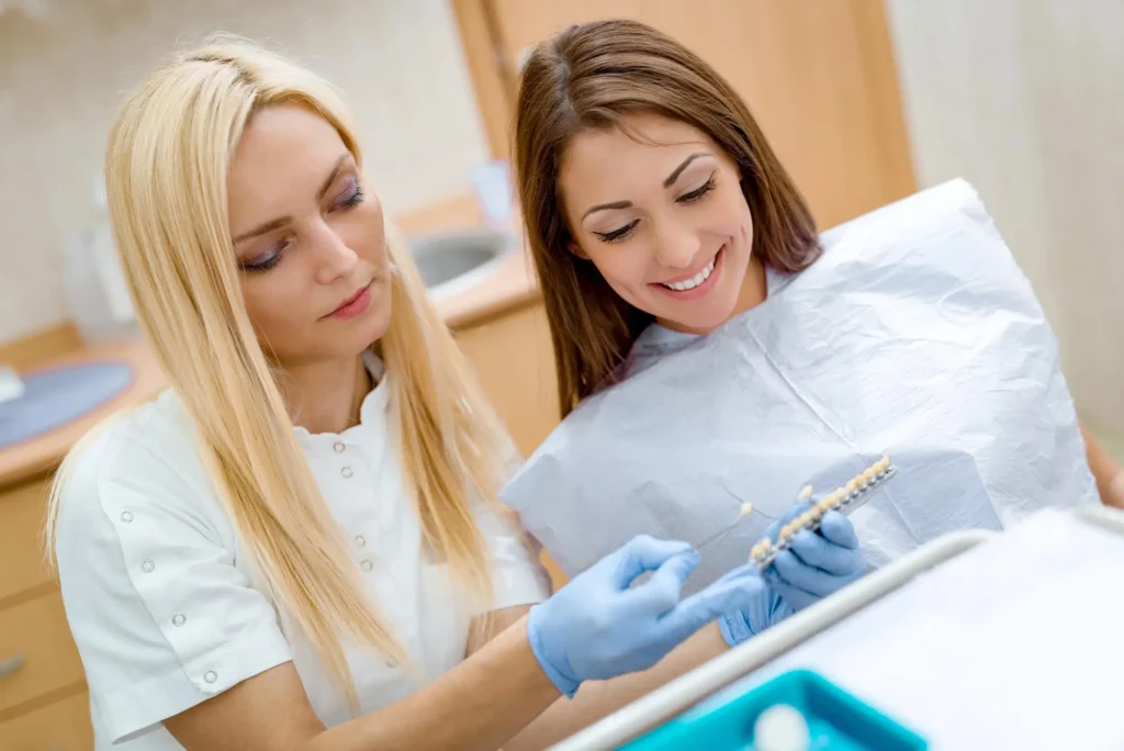 Woman-Reviewing-Porcelain-Dental-Crowns-Panama-City-FL